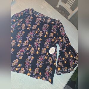 Women’s Black Paisley Bell Sleeve Top  Harlow & Rose Sz XL New